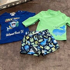 6 Months Baby Swim Set with Sea and Whale Design & NWT Shark T-shirt